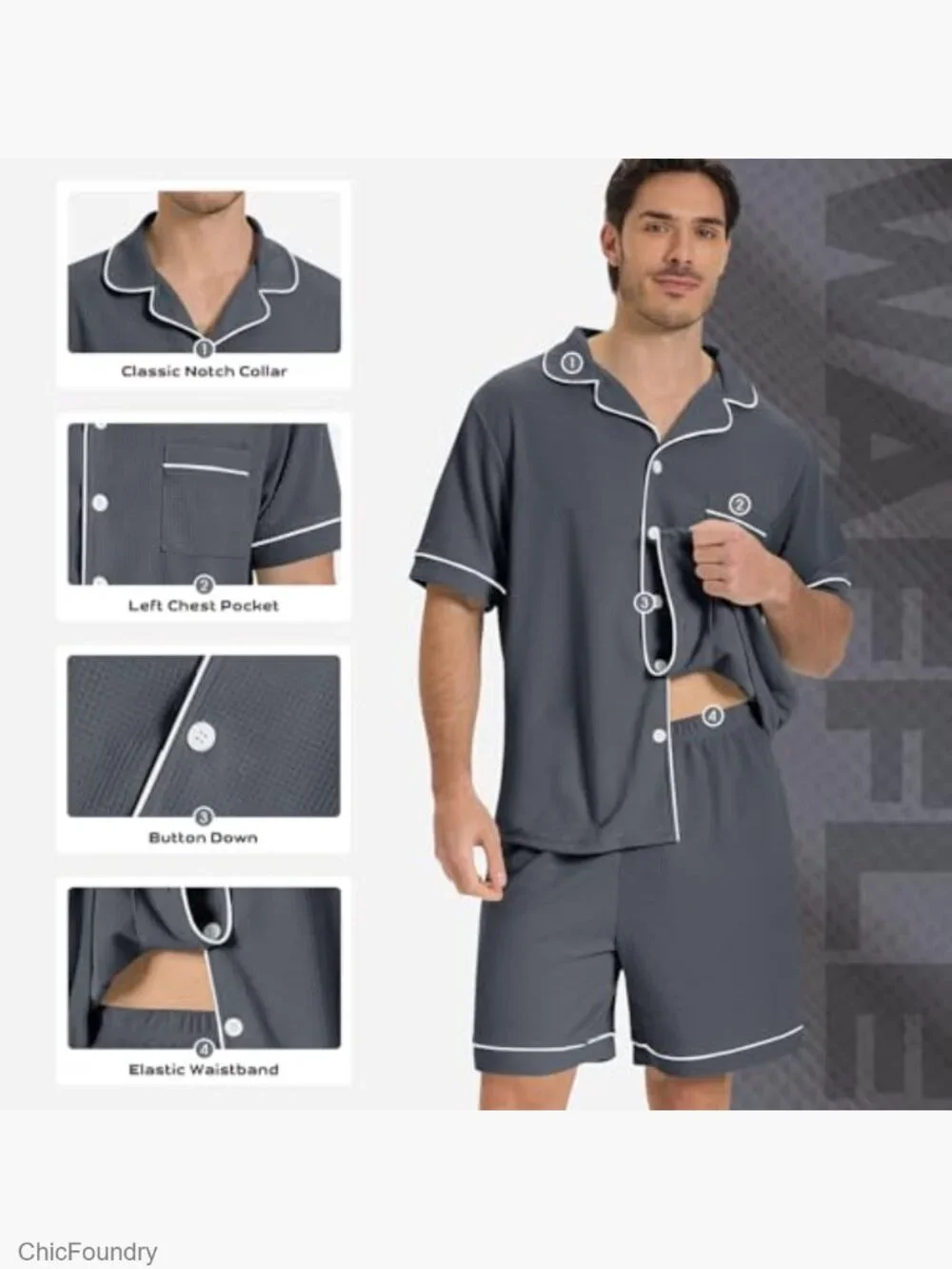 Waffle Knit Pajama Set with Pockets Short Sleeve Loungewear